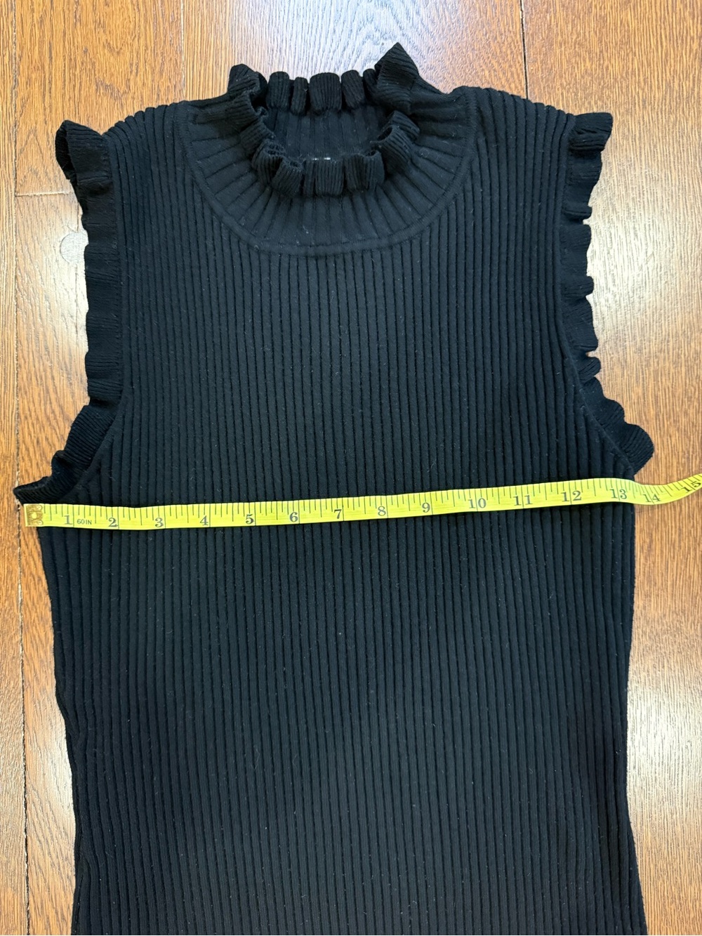 Milly Black Ribbed Ruffle Mock Neck Top L - Picture 4 of 5